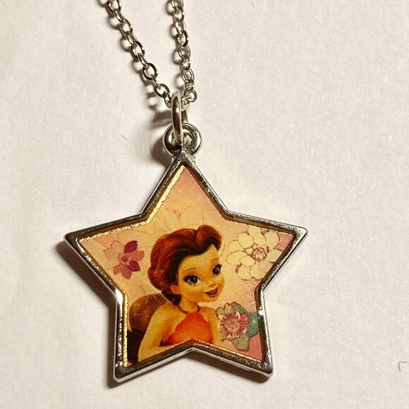 Vintage Disney Tinker Bell Rosetta Charm Necklace 18" Chain Fairy Silver Tone - Picture 4 of 6